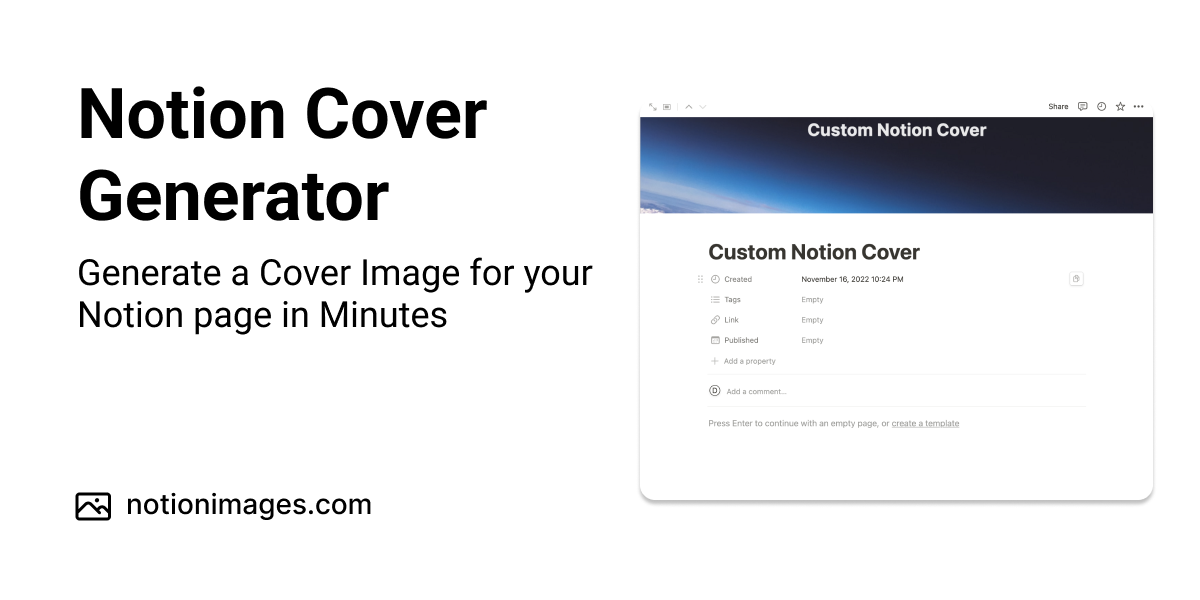 Quickly create beautiful Cover Images for your Notion Page for FREE.